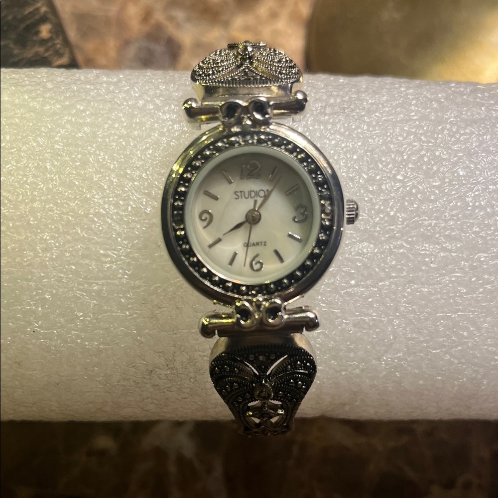 Studio Women's Silver Watch with Black Accents